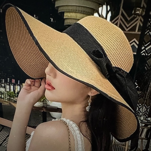 Women’s foldable floppy hat,wide brim sun protection straw hat,UV protection cap - Picture 1 of 4